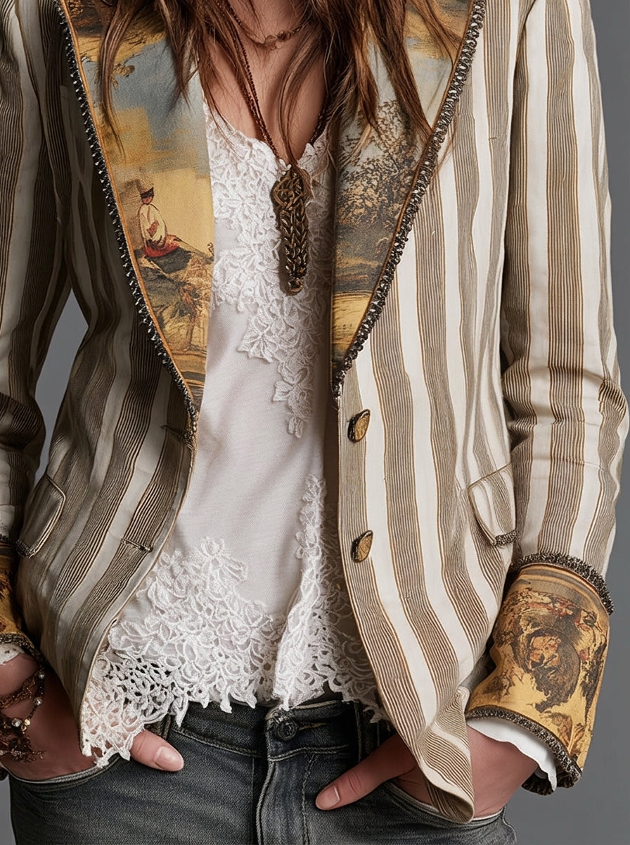 Sylvie – Blazer bohème rayé à col imprimé