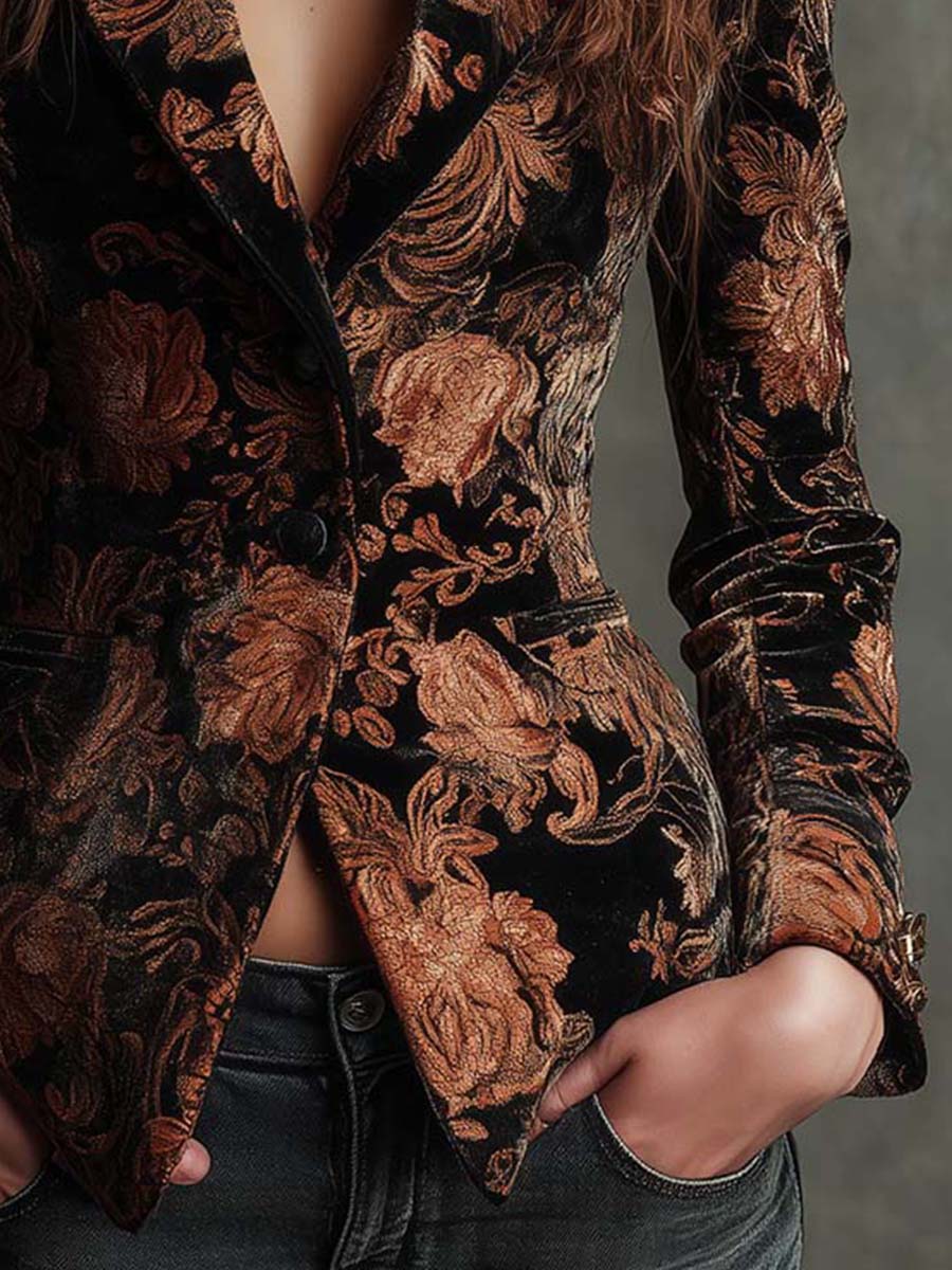 Valérie – Blazer à fleurs noir et bronze