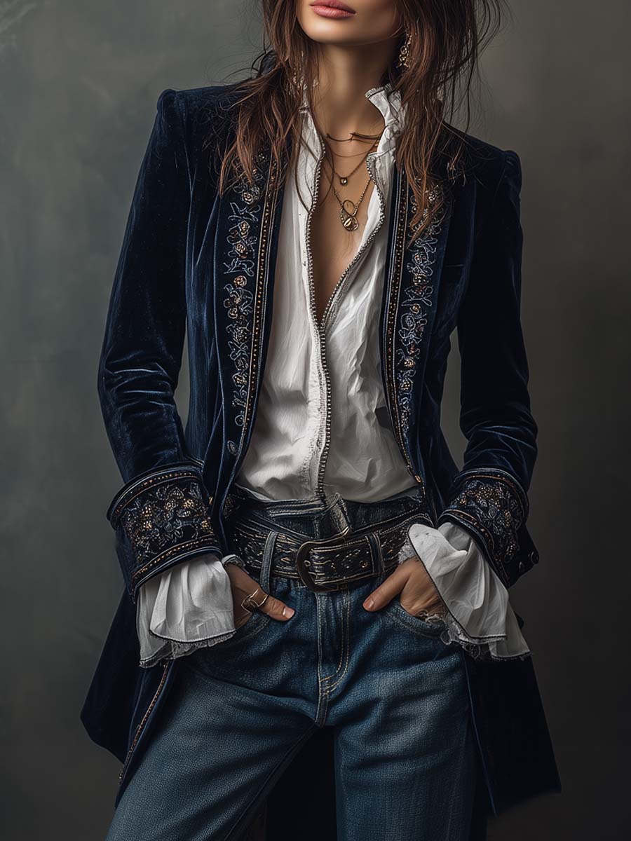 Joséphine – Veste longue en velours brodé